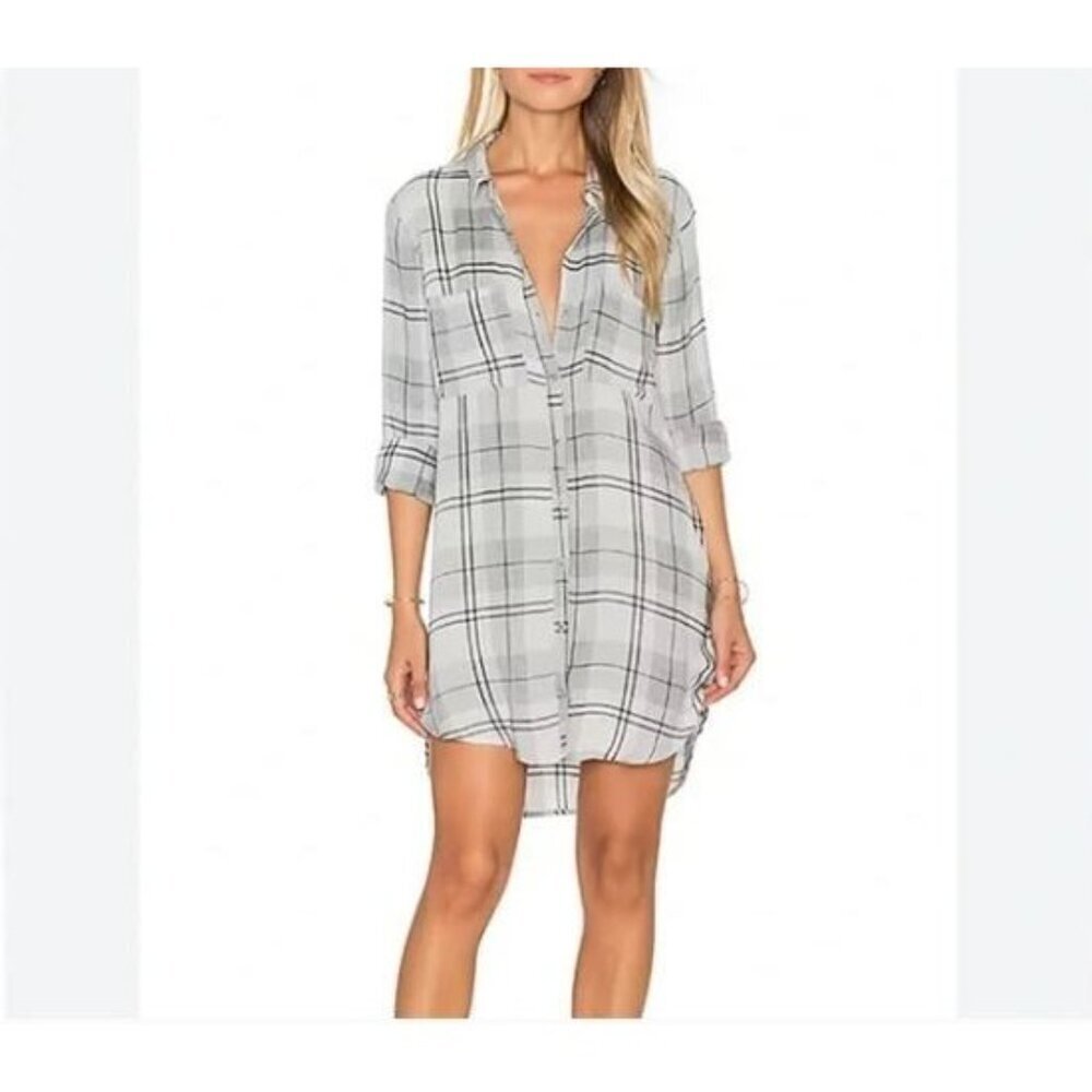 Bella Dahl Hipster Dress Womens Medium Gray Plaid Flannel Western Boho Preppy